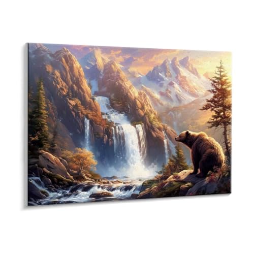 Malen Nach Zahlen Erwachsene - DIY Wasserfall Bären Handgemalt Ölgemälde Kit für Anfänger, Mit 3 - Pinseln und Acrylfarbe Handgemalt öLgemäLde Kit Als Heimdekoration 80 x 100 cm (Rahmenlos) t-642 von HHQGOUYG