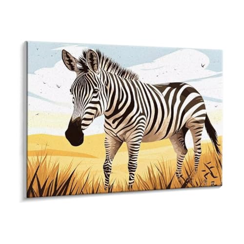 Malen Nach Zahlen Erwachsene - DIY Wiese Zebra Handgemalt Ölgemälde Kit für Anfänger, Mit 3 - Pinseln und Acrylfarbe Handgemalt öLgemäLde Kit Als Geschenk Heimdekoration 30 x 40 cm (Rahmenlos) t-112 von HHQGOUYG