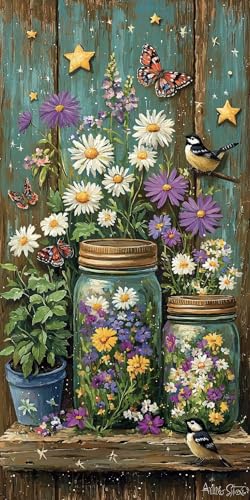 Vase Schmetterlinge Diamond Painting Erwachsene, 5D Diamant Kunst Kinder Kits, DIY Erwachsene Mosaikherstellung Basteln Diamant Malerei Bilder Set für Weihnachten Wanddekoration 35x70cm t-393 von HHQGOUYG