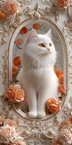 Weiße Katze Diamond Painting Erwachsene, 5D Diamant Kunst Kinder Kits, DIY Erwachsene Mosaikherstellung Basteln Diamant Malerei Bilder Set für Weihnachten Wanddekoration, Geschenke 100x200cm t-24 von HHQGOUYG