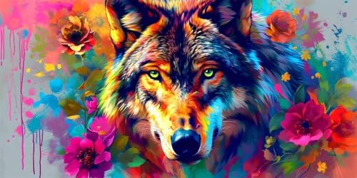 Wolf Blumen Diamond Painting Erwachsene, 5D Diamant Kunst Kinder Kits, DIY Erwachsene Mosaikherstellung Basteln Diamant Malerei Bilder Set für Weihnachten Wanddekoration, Geschenke 35x70cm t-489 Wolf Blumen Diamond Painting Erwachsene, 5D Diamant Kunst Kinder Kits, DIY Erwachsene Mosaikherstellung Basteln Diamant Malerei Bilder Set für Weihnachten Wanddekoration, Geschenke 35x70cm t-489 von HHQGOUYG