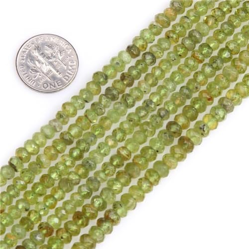 Olivin-Peridot-Perlen zur Schmuckherstellung, natürlicher Edelstein, Halbedelstein, Güteklasse AAA, Rondelle, facettiert, 3 x 4 mm, 38,1 cm von HI International