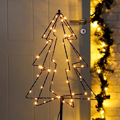 Haushalt International HI 3D LED Gartenstecker Tannenbaum mit 52 warmweißen LEDs Weihnachtsbaum Christbaum Lichterkette für Innen und Außenbereich Weihnachsdeko Weihnachtsbeleuchtung von Haushalt International