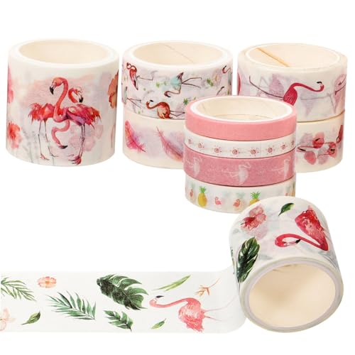 HIAKDOFT 10 Rollen Flamingo Washi Tape Langlebig und Abreißbar Dekoratives Klebeband für Scrapbooking DIY Journaling und Kreative Bastelprojekte von HIAKDOFT