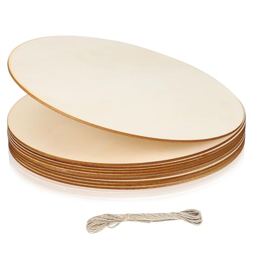 HIAKDOFT 10 Stück Runde Holzscheiben mit Seil zum Basteln DIY Holzornamente Glatte Oberfläche für Malen Schreiben Dekoration Kunsthandwerk von HIAKDOFT