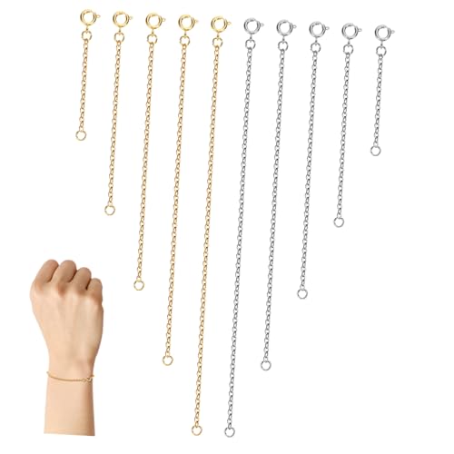 HIAKDOFT 10 Stück Teiliges Kettenverlängerungen aus Kupfer in Gold und Silber Schmuck Extender für Halsketten Armbänder und Fußkettchen Vielseitig für DIY Schmuckherstellung und von HIAKDOFT