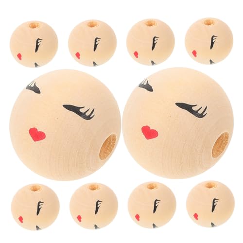 HIAKDOFT 10 Stück Teiliges Runde Holzperlen mit Lächelndem Gesicht Naturbelassen Glatte Oberfläche Robuste Holzperlen für DIY Schmuck Halsketten Haarbänder Kreative Bastelaccessoires von HIAKDOFT