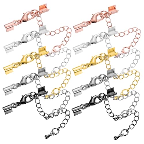 HIAKDOFT 10 Stück Teiliges Schmuckketten Karabinerverschlüssen und Kordelenden aus Kupfer Farblich Gemischt Langlebig Handpoliert für DIY Armbänder Halsketten und Schmuckherstellung von HIAKDOFT
