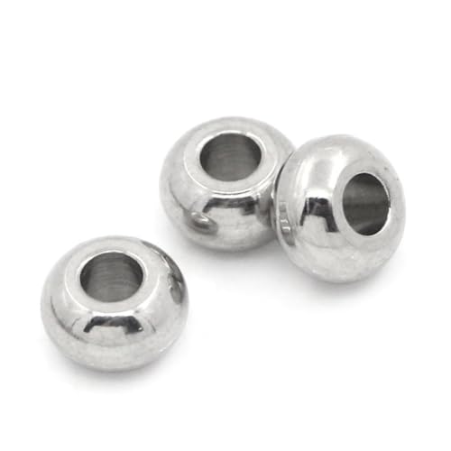 HIAKDOFT 100 Stück Edelstahl Silberfarbene Runde Glatte Spacer Perlen Metall Große Lochperlen Zum Auffädeln Für Schmuckherstellung DIY Armband Halskette Zubehör von HIAKDOFT