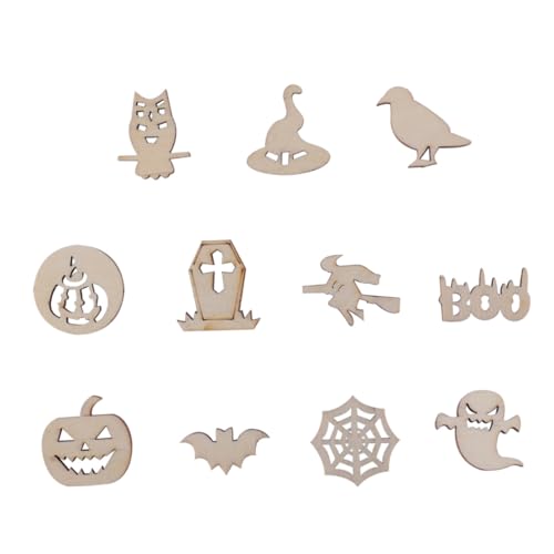 HIAKDOFT 100 Stück Halloween Holzchips mit Löchern Naturbelassene Unbehandelte Holzscheiben für Graffiti DIY Basteln Halloween Deko Kreative Wand und Türanhänger von HIAKDOFT