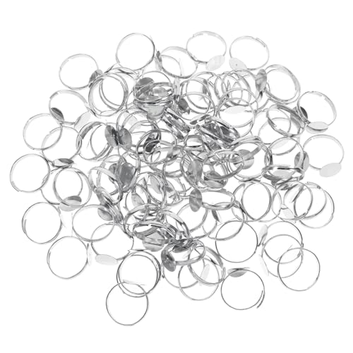 HIAKDOFT 100 Stück Verstellbare Ringrohlinge mit Flacher Basis für DIY Schmuckherstellung Bastelmaterialien für Kreative Ringgestaltung Passend für Cabochons und Personalisierte Finger von HIAKDOFT
