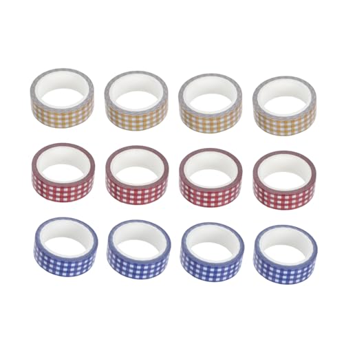 HIAKDOFT 12 Rollen Vintage Washi Tapes Kariertes Papier Klebeband Farben Rot Blau Gelb Selbstklebend DIY Scrapbooking Handarbeit Dekoration für Notizbücher und Bastelprojekte von HIAKDOFT