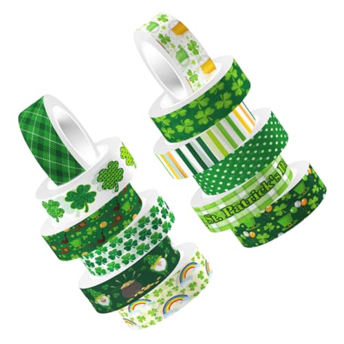 HIAKDOFT 12 Rollen Washi Tape mit Kleeblatt motiv Selbstklebendes Scrapbook Klebeband für DIY Basteln Dekoratives Papierband für Planer Geschenke Notizbücher und Scrapbooking Vintage Stil von HIAKDOFT