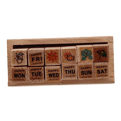 HIAKDOFT 12 Stück Teiliges DIY Holzstempel mit Niedlichen Wochen Wettermotiven Leicht Langlebig für Scrapbooking Tagebuchgestaltung und Bastelprojekte von HIAKDOFT
