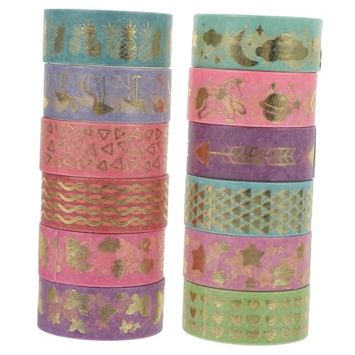 HIAKDOFT 12 Stück Teiliges Dünnes Washi Tape Farbenfrohe Dekorative Klebebänder pro Selbstklebend für Scrapbooking DIY Basteln Geschenkanhänger Planer und Kreative Papierarbeiten von HIAKDOFT