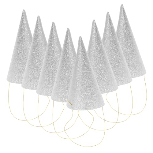 HIAKDOFT 12 Stück Teiliges Glitzer Kegelhut Silber mit Krone für Erwachsene Festliche Geburtstags Partyhüte Königliches Design mit Langem Band Geeignet für Zufällige Farbe von HIAKDOFT