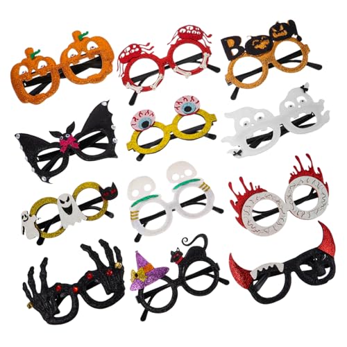 HIAKDOFT 12 Stück Teiliges Halloween Party Brillenset aus Robustem Kunststoff Glitzernde Halloween Brillen mit Kürbis- Totenkopf Geistermotiven Lustige Verkleidungsaccessoires für von HIAKDOFT