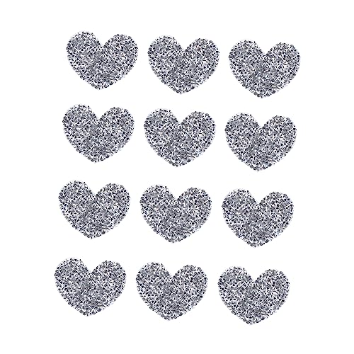 HIAKDOFT 12 Stück Teiliges Herzförmige Strass Patches zum Aufbügeln Kreative DIY Kleidung Accessoires Silberne Applikationen Langlebig und Modisch für Jeans Jacken Taschen von HIAKDOFT