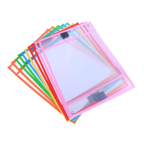 HIAKDOFT 12 Stück Teiliges Wiederverwendbare PVC Dry Erase Pockets mit Stiftehalter Wasserfeste Beidseitig Klare Schreib und Wischhüllen Langlebig für Schule Büro mit Zufällige Farbe von HIAKDOFT