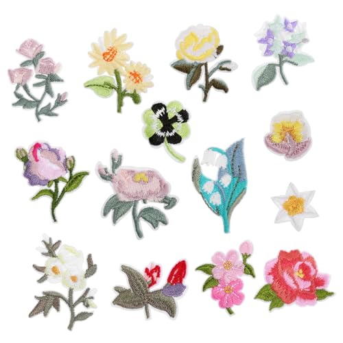 HIAKDOFT 14 Stück Blumengestickte Kleidung Flicken für Bekleidung Applikationen für Kleidung gestickte Aufnäher mit Blumen sticken Stoff Patch Jeansflecken Stickaufnäher nähen Stickgarn von HIAKDOFT