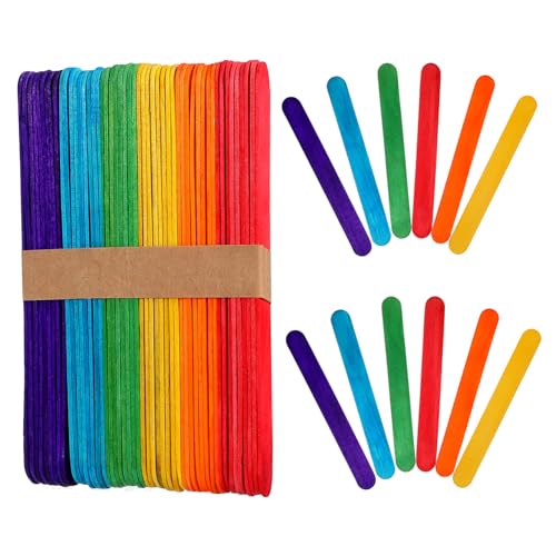 HIAKDOFT 150 Stück Bunte Holzeisstiele zum Basteln Jumbo Holz Bastelstäbchen für DIY Handwerk Ungiftig Umweltfreundlich Glatte Oberfläche für Schule Party und Kreative Projekte von HIAKDOFT