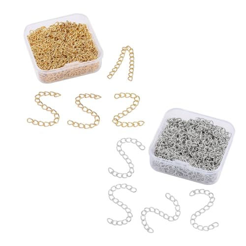 HIAKDOFT 2 Boxen Boxen Eisen Verlängerungsketten Gold und Silber Schmuckzubehör DIY Robuste Gliederketten für Halsketten Armbänder Schlüsselanhänger und Schmuckherstellung von HIAKDOFT