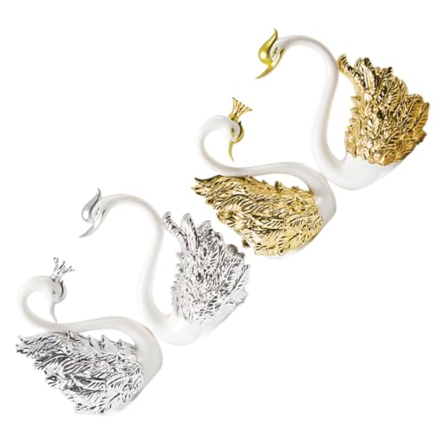 HIAKDOFT 2 Paare Schwäne Figurinen Romantische Tortenornamente für Hochzeiten und Partys Dekoration für Hochzeitstorten aus Robustem Material Gold Silber von HIAKDOFT
