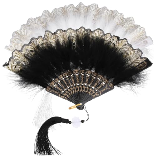 HIAKDOFT 2 Stück Faltbare Damen Fächer mit Plume Design Handfächer für Hochzeiten Partys und Tanzaufführungen für Fotografie und Dekoration von HIAKDOFT