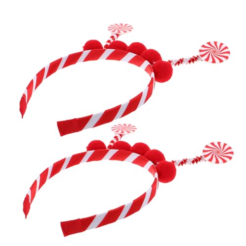 HIAKDOFT 2 Stück Halloween Haarreifen Candy Cane mit Pompon Leichte Bunte Lollipop Haarschmuck für Weihnachts Festtagsfeiern Bequemes Kostümzubehör für Partys und Auftritte von HIAKDOFT