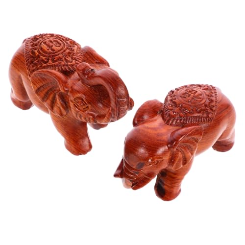 HIAKDOFT 2 Stück Holzfigur Elefant Geschnitzt Dekorative Tierstatue Handgefertigtes Holzornament Glatte Oberfläche Design für Büro und Auto ca von HIAKDOFT