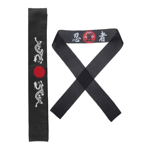 HIAKDOFT 2 Stück Japanisches Stirnband Samurai Hachimaki Haarband für Karate Training und Kostüme Atmungsaktiv und Schweißabsorbierend aus Weichem für Kopfgrößen Geeignet von HIAKDOFT
