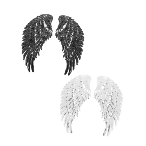 HIAKDOFT 2 Stück Pailletten Flügel Patch zum Aufnähen DIY Kleidung Reparatur Stickerei Applikation Schwarz Silber Modische Accessoires für Individuelle Textilgestaltung von HIAKDOFT