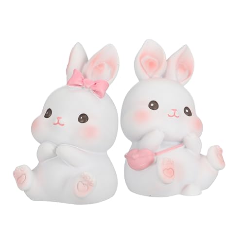 HIAKDOFT 2 Stück Süße Osterhasen Dekoration Kreative Tischornamente für Ostern Adorable Bunny Ornament Rosa und Weiß für Kuchen Partys und Miniaturgärten von HIAKDOFT
