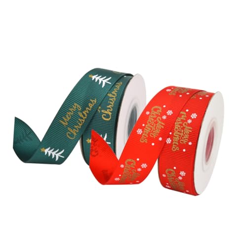 HIAKDOFT 2 Stück Weihnachtsschleifen Geschenkband Breit Weihnachtsdeko Band mit Klarem Druck und Dicker Glatter Textur für Weihnachtsbaum Dekoration und Geschenkverpackung von HIAKDOFT