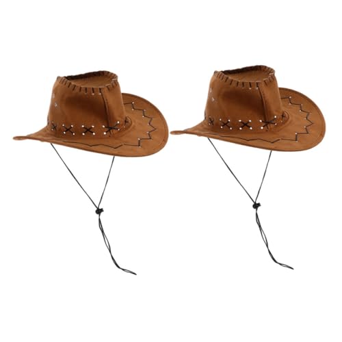 HIAKDOFT 2 Stück Western Cowboy Hut Atmungsaktiv mit Lochdesign Krempe und Hitzeschutz Verstellbar für Jungen und Mädchen für Karneval Party und Outdoor von HIAKDOFT