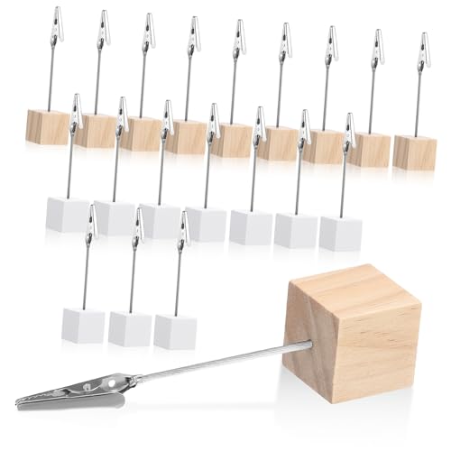 HIAKDOFT 20 Stück Platzkartenhalter Teilig aus Holz mit Clips Stabile Fotohalter in Weiß und Natur Vielseitig Einsetzbar für Büro Party Hochzeit Memo und Notizhalter von HIAKDOFT