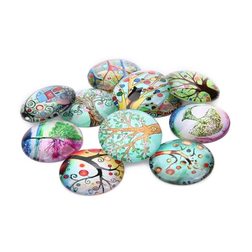 HIAKDOFT 20 Stück Runde Glasaufkleber DIY Schmuck Patches mit Baum Bunte Cabochon Steine für Kreative Bastelarbeiten und Schmuckgestaltung von HIAKDOFT