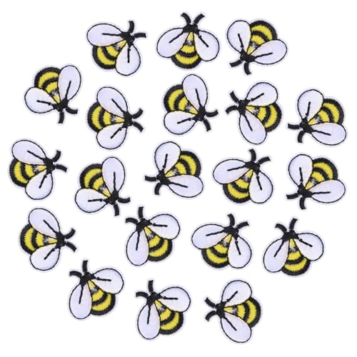 HIAKDOFT 20 Stück Teiliges Bestickter Bienen Patches zum Aufnähen und Aufbügeln Dekorative Stoffapplikationen für Kleidung Jeans Taschen DIY Reparatur und Textilveredelung von HIAKDOFT