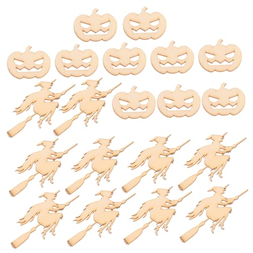 HIAKDOFT 20 Stück Teiliges Halloween Holzdekor mit Kürbis und Hexen Holzscheiben Natürliche DIY Holzscheiben für Basteln Sichere Glatte Oberfläche für Halloween Party und Kreative von HIAKDOFT