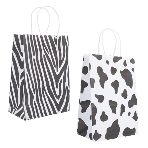 HIAKDOFT 24 Stück Teiliges Zebra muster Geschenkpapier tüten Papiertüten mit Henkel Umweltfreundlich Leicht für Partygeschenke Geburtstag Hochzeit Vielseitig als Shopping von HIAKDOFT