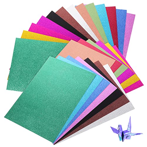 HIAKDOFT 26 Blatt Glitzer Bastelkarton Bunte Glitzernde Origami Bastelpappe Für DIY Grußkarten Einladung Geschenkverpackung Scrapbooking Schulbedarf von HIAKDOFT