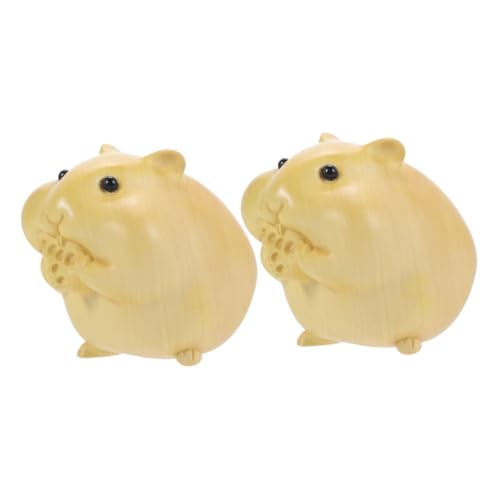 HIAKDOFT 2stücke Handgefertigte Holzhamster-Figuren Niedliche Desktop-Dekoration Detaillierte Schnitzerei Aus Buchsbaum Für Home Office Und Wohnraumgestaltung von HIAKDOFT