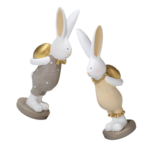 HIAKDOFT 2stücke Osterhase Figuren Frühlingshafte Deko Für Tisch Wohnzimmer Kinderzimmer Niedliche Kaninchen Ornamente Aus Robustem Resin Für Ostern Und Heimdekoration von HIAKDOFT