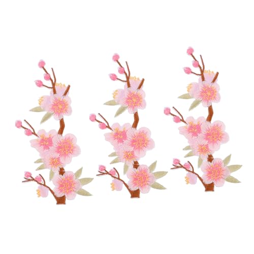 HIAKDOFT 3 Stück Bestickter Pflaumenblüten flicken Langlebige DIY stickapplikation zum Aufnähen Farbintensiver Baumwollstoff für Kleidung Taschen Reparatur und Individuelle Dekoration von HIAKDOFT