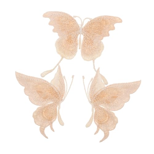 HIAKDOFT 3 Stück Schmetterling Stickerei Patches DIY Kleidung Aufnäher ohne Kleber Khaki Flicken zum Reparieren und Dekorieren von Jeans Röcken und Rucksäcken von HIAKDOFT