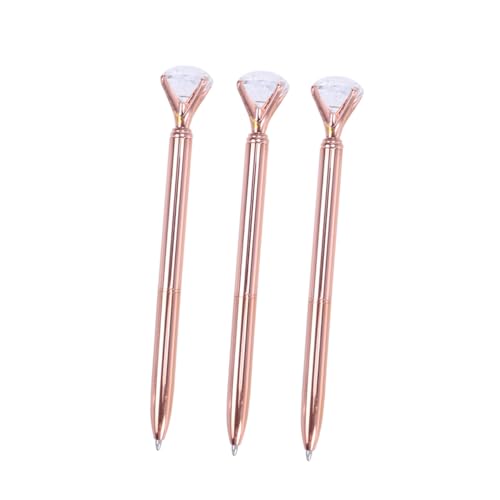 HIAKDOFT 3 Stück Teiliges Kugelschreiber mit Großem Diamantkopf Metallkugelschreiber mit Feiner Spitze Schreibstarker Roségold Stift für Bürobedarf Schule Geschenkidee von HIAKDOFT