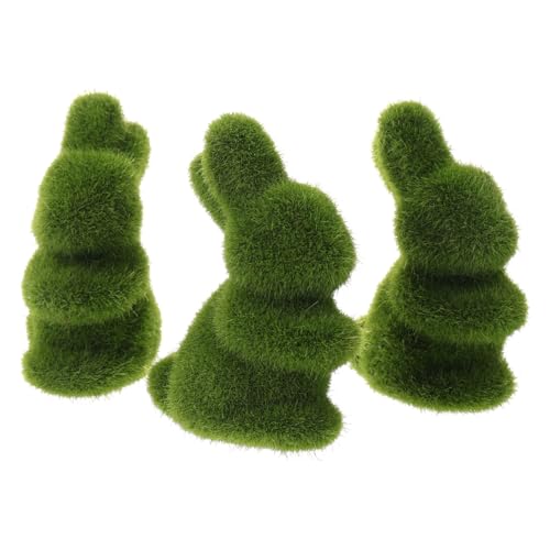 HIAKDOFT 3 Stück Teiliges Osterhasen Deko Grün Realistische Kaninchenfigur aus Langlebigem Material Niedliche Tischdekoration für Ostern Wohnzimmer Party von HIAKDOFT