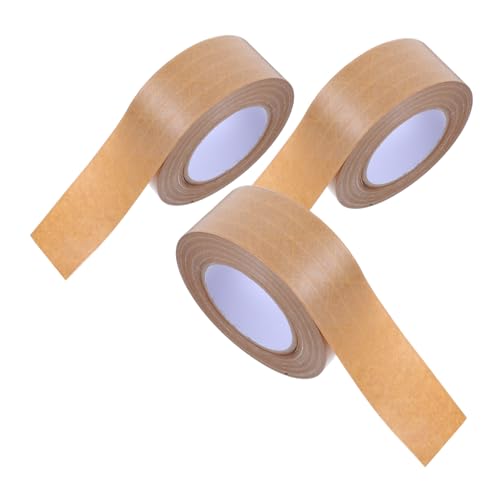 HIAKDOFT 3 Stück Verstärktes Wasseraktiviertes Klebeband Packband Rahmenversiegelungsband Hochleistungs Packband Bastelband Braunes Verpackungsband Papierversandband von HIAKDOFT