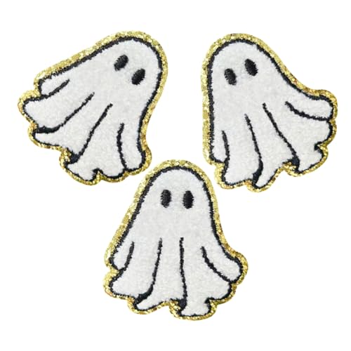 HIAKDOFT 3 Stück Weiße Ghost Iron Bügelflicken mit Erhöhter Stickerei Starke Klebeschicht Langlebig und Waschbeständig für Kleidung Taschen Hüte DIY Halloween Dekoration von HIAKDOFT
