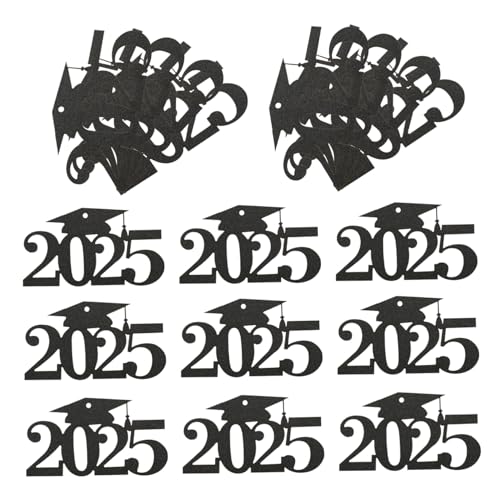 HIAKDOFT 30 Stück 2025 Stück Papier Abschlussdekoration 2025 Diplom Konfetti Party Abschlussdekorationen 2025 Grad-Cap-Ausschnitte Abschlussfeier liefert Abschluss Tischdekoration Schwarz von HIAKDOFT